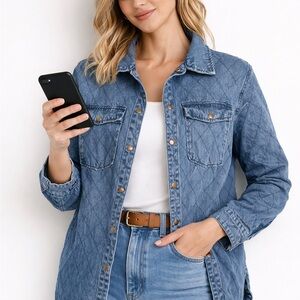 Trendy boutique Quilted Light Blue Denim Shacket